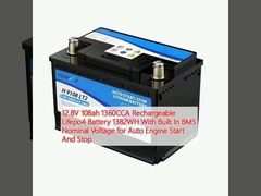 12.8V 108ah 1360CCA перезаряжаемая Lifepo4 батарея 1382WH с встроенным BMS номинальным напряжением для авто двигателя запуска и остановки